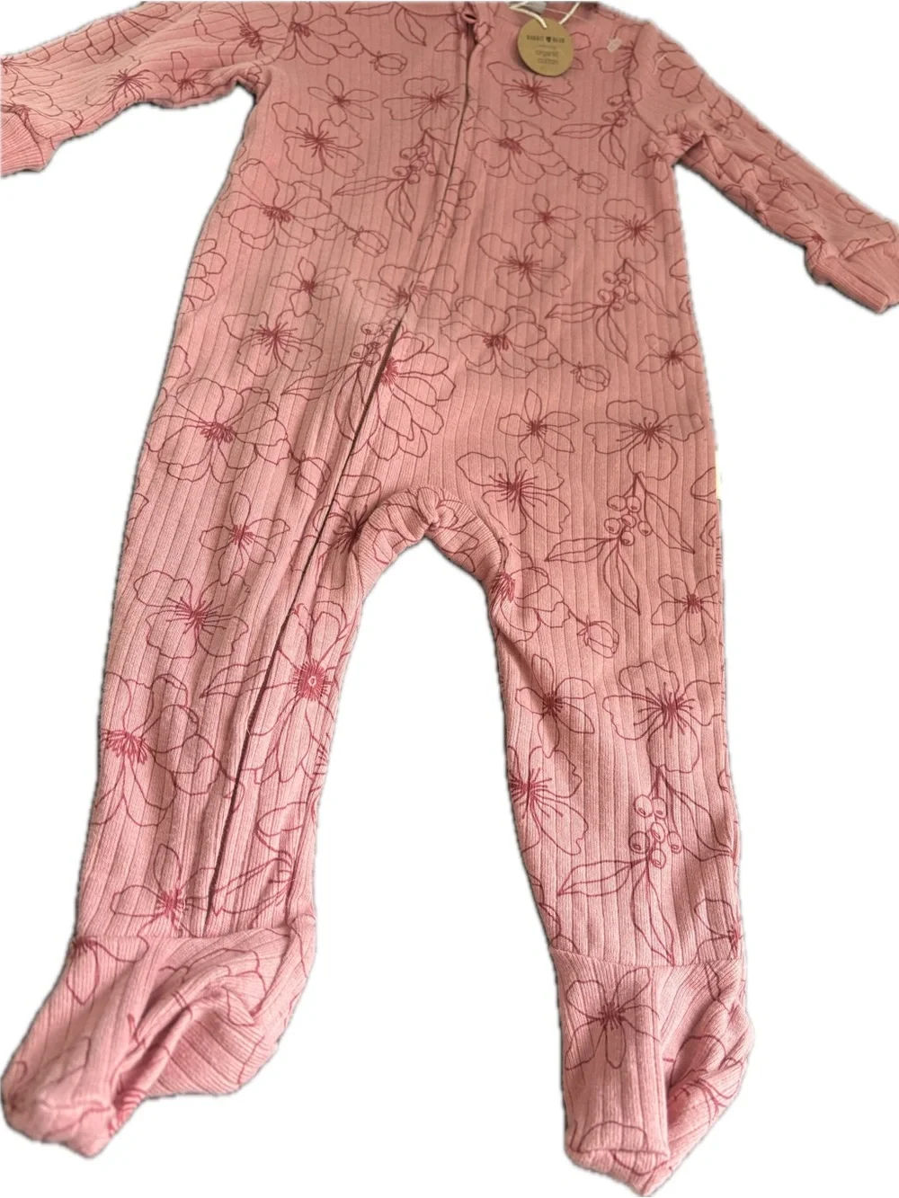 Organic Cotton 2 Piece Set Rabbit+Bear Pink Floral Footsie Pajamas & Bow